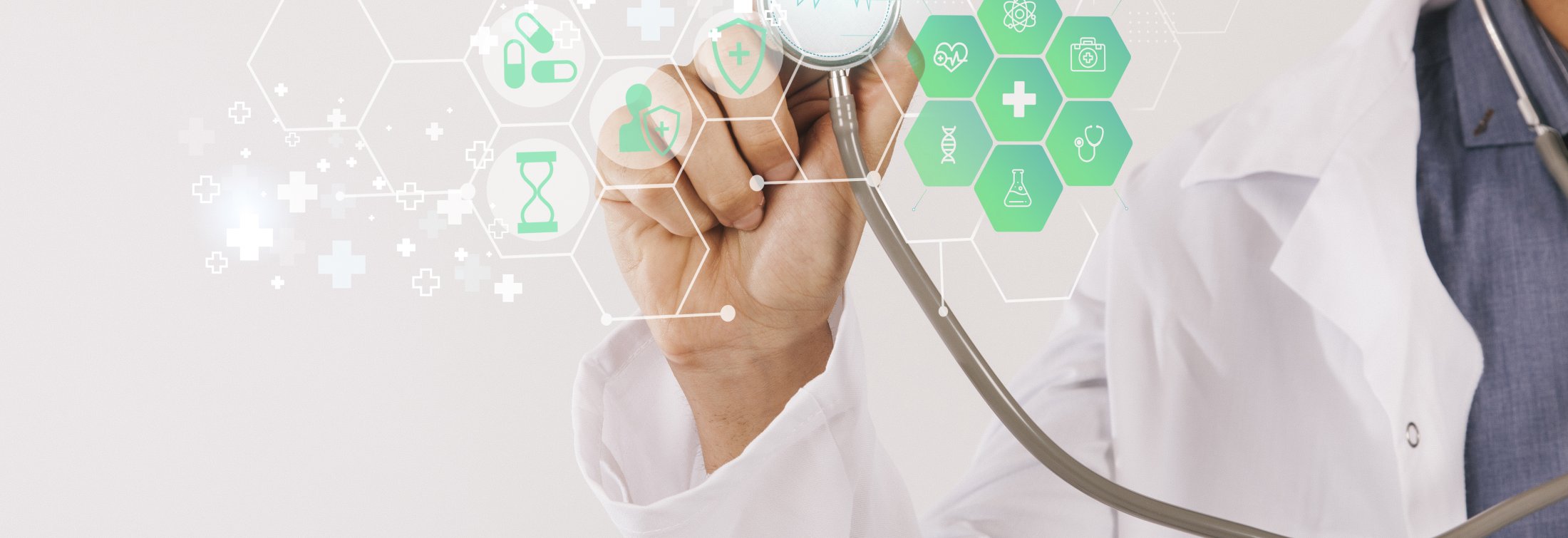 Medical banner with doctor holding stethoscope
